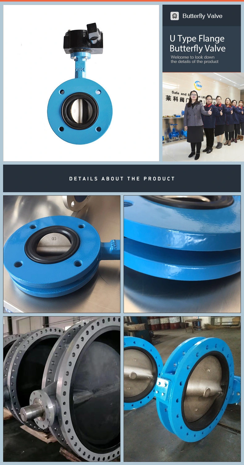 Vulcanized EPDM Seat Rubber Lined U Section Double Flanged Thin Butterfly Valve